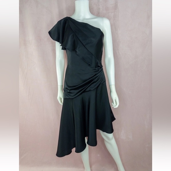 Theia Dresses & Skirts - Theia Womens Black Dress Size 6 $595 Asymmetrical Ruffle One Shoulder